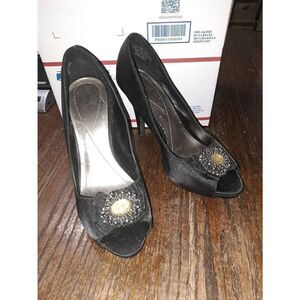 10M Apt 9 Cindy Black Embellished Satin Feel Stiletto Pump High Heel Shoes